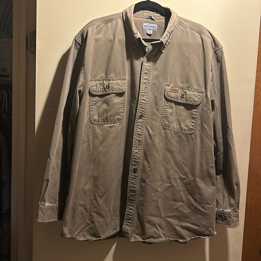 This is a nice Carhartt work shirt / canvas material , light brown color, XXL